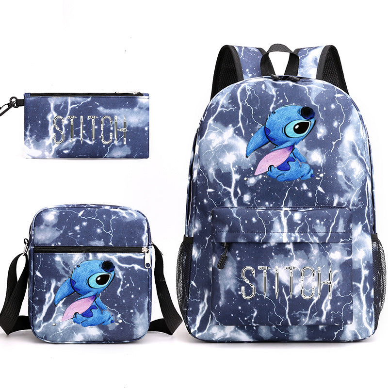 Star Stitch Pencil Black Three-piece Set Backpacks