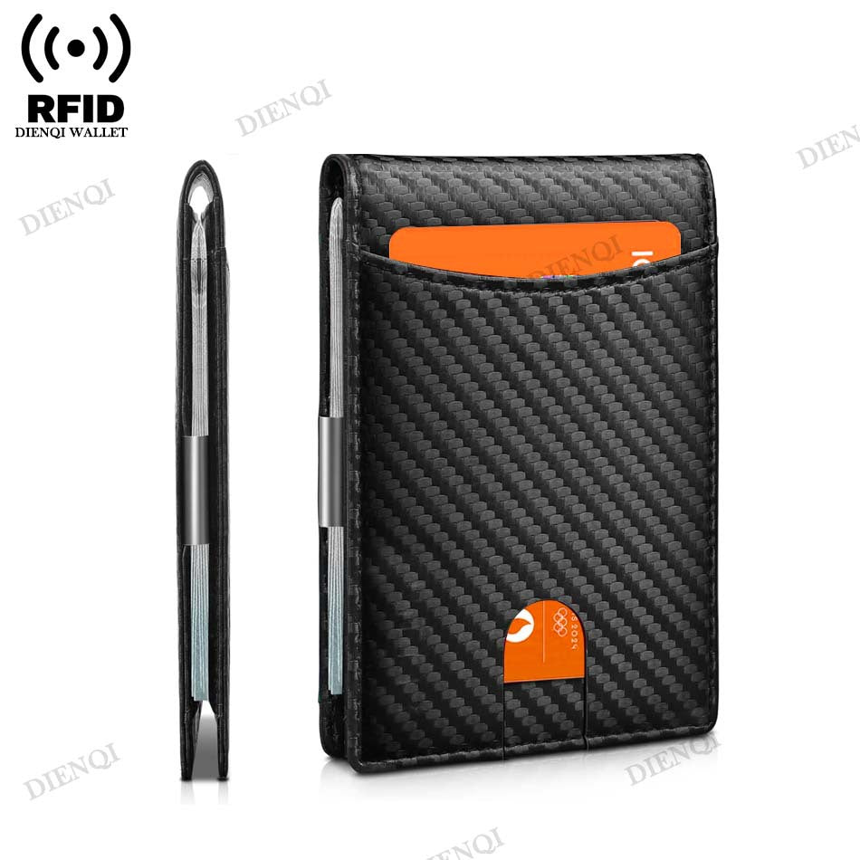 Men's Gold Clip Swiping Zipper Pocket Carbon Men's Wallets