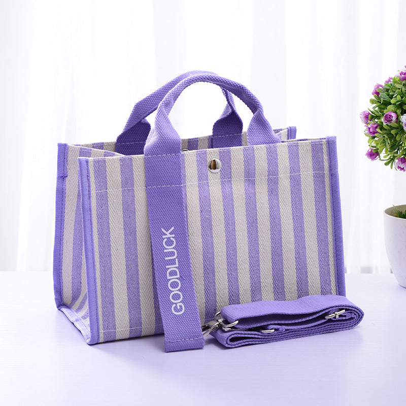 Women's Portable Waterproof Film Canvas Striped Handbags