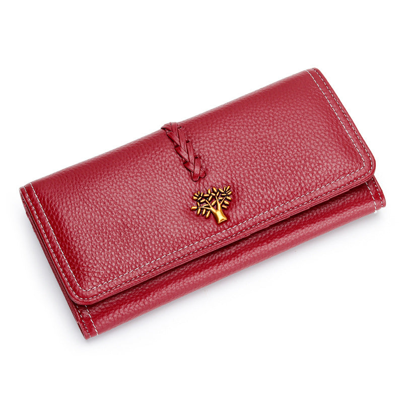 Women's Full Leather Long Genuine Tri Fold Large Capacity Hand Ladies Wallet