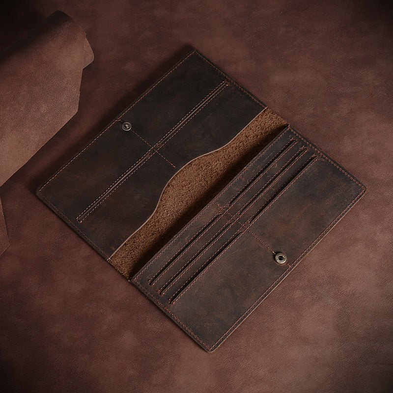 Men's Leather Long Genuine Hand-held Multiple Slots Card Holder