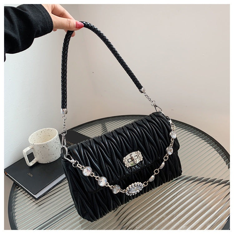 Women's Fashion Chain Pleated Cloud Black Shoulder Bags