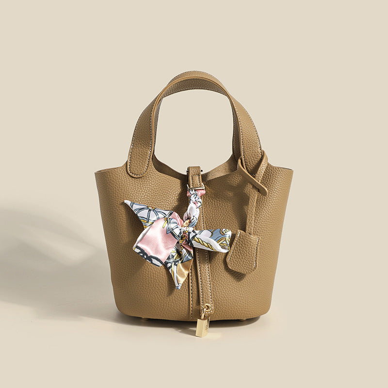 Women's Basket Fashion Portable Soft Leather Lychee Handbags