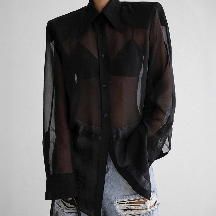 Women's Retro Yarn Loose Long Sleeve Shirt Blouses