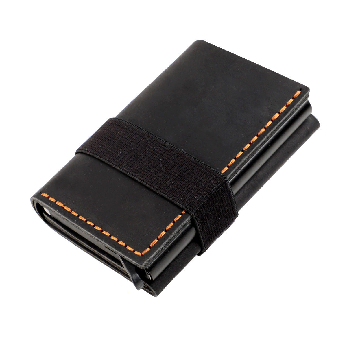 Box Elastic Band Cowhide Swiping Genuine Card Holder