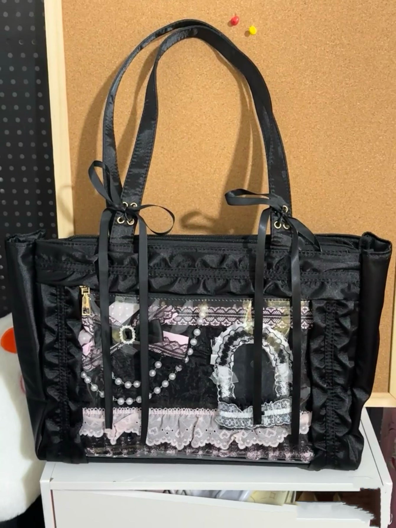 Two-dimensional Fashion Satin Bow Transparent Badge Shoulder Bags