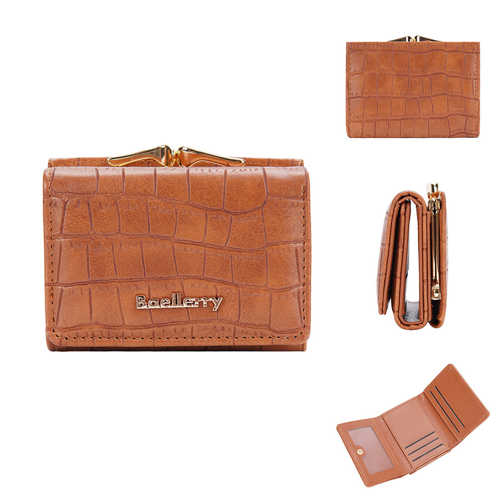 Women's Short Korean Style Stone Pattern Three Fold Ladies Wallet
