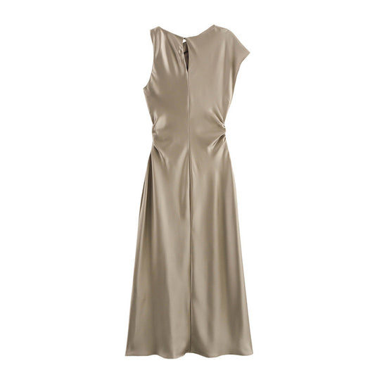 Women's Fashion Temperament Pleated Silk Satin Texture Dresses