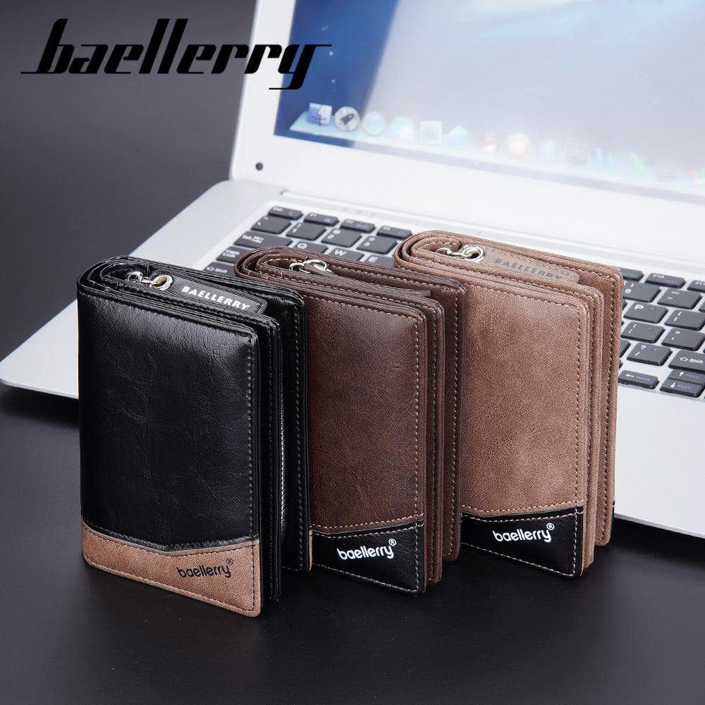 Men's Short Retro Multiple Slots Zipper Color Men's Wallet