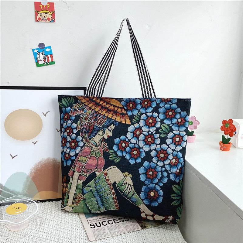 Women's Painted Retro National Fashion Underarm Canvas Bags
