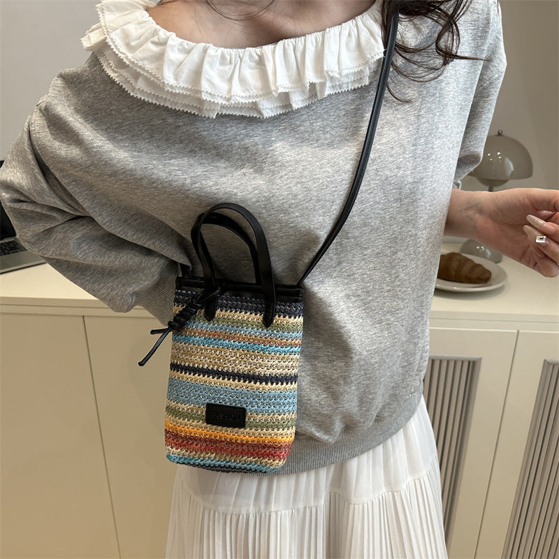 Women's Straw Woven Trendy Unique Fashionable Stylish Color Small Square Bags