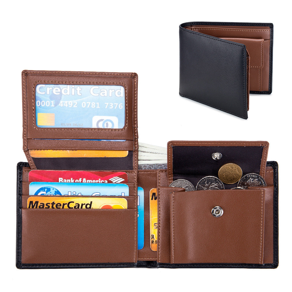 Durable Men's Genuine Leather Short Three-fold Men's Wallets