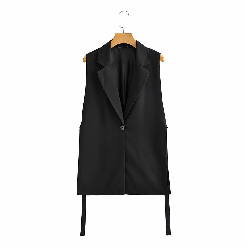 Autumn Pure Color Tied Decorative Split Vests