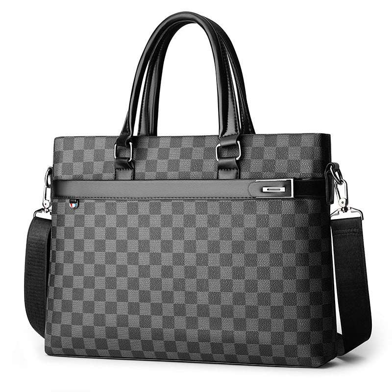 Men's Plaid Fashion Large Capacity Business Computer Men's Handbags