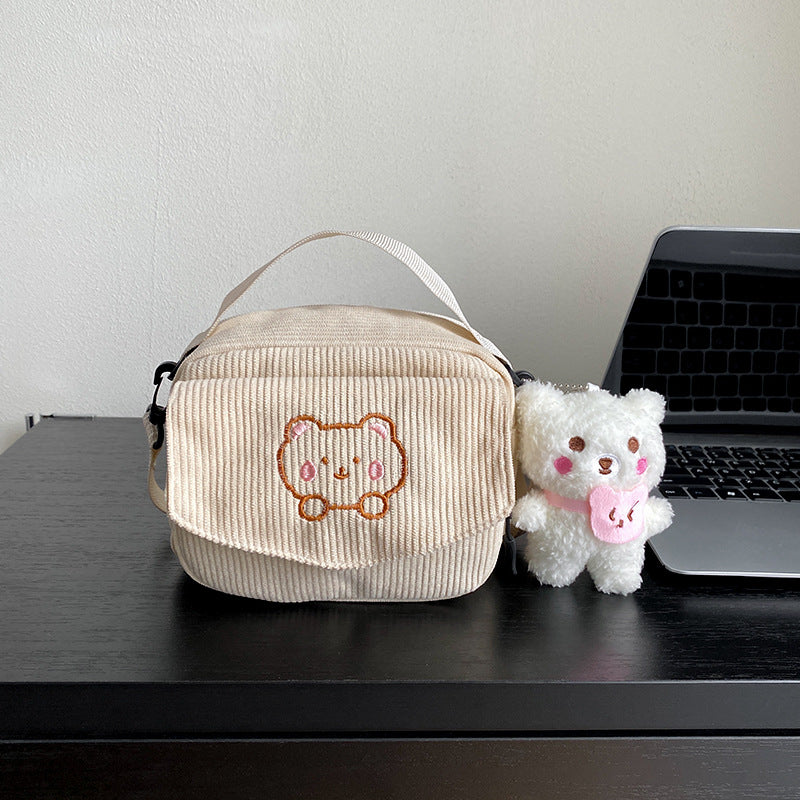 Cute Mori Corduroy Cartoon Canvas Niche Women's Shoulder Bag