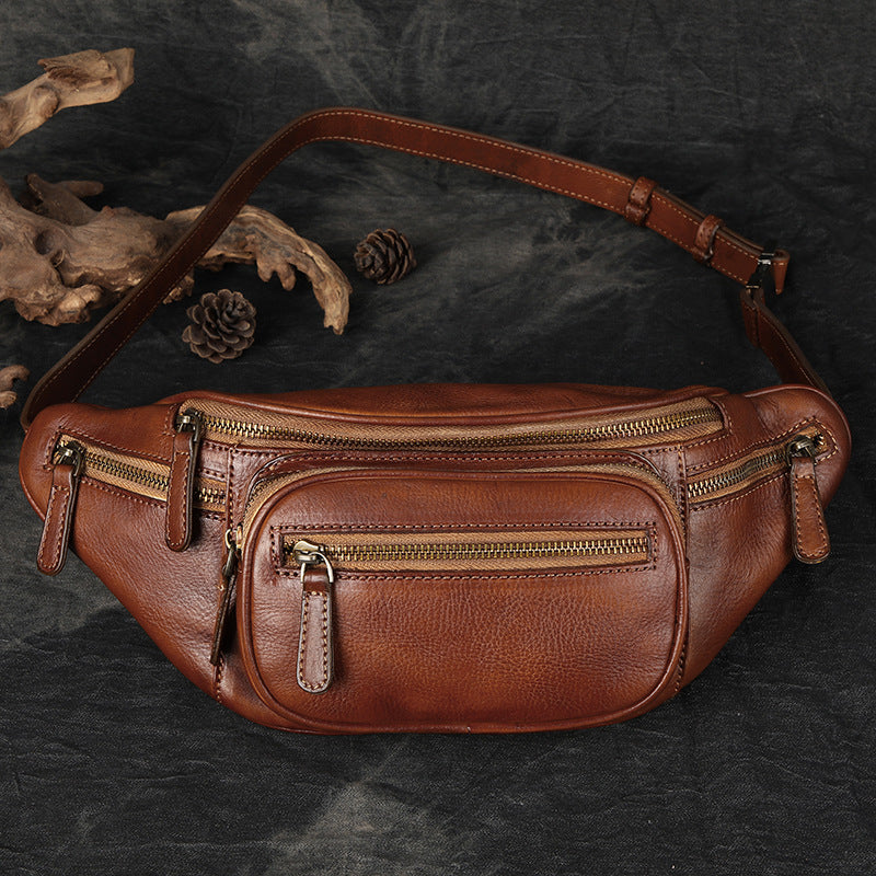 Retro Planting Rubbing Colored Leather Dumpling Men's Waist Packs