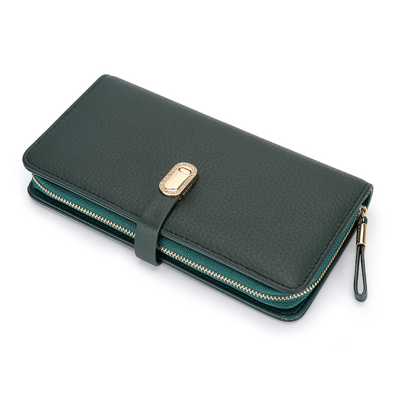 First Layer Cowhide Long Large Pattern Zipper Ladies Wallet