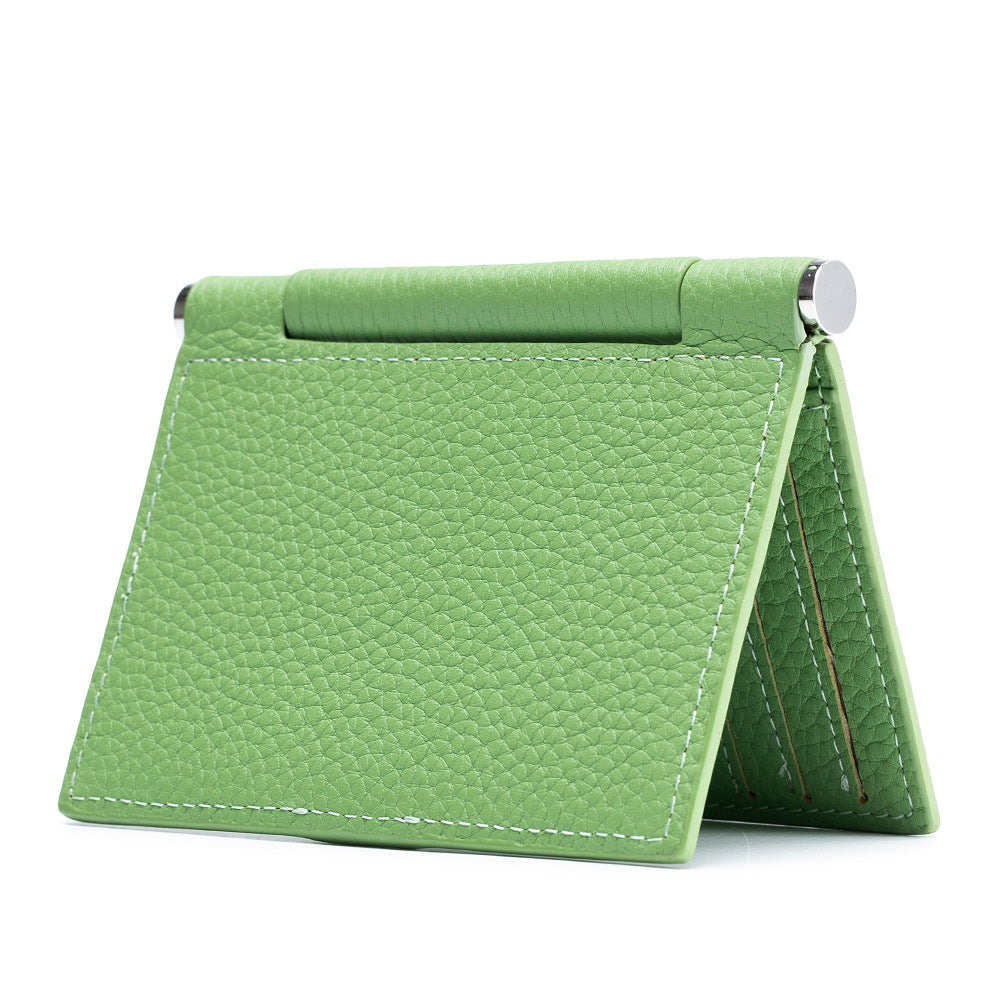 Women's & Men's Cowhide Trendy Folding Clip Document Design Card Holder