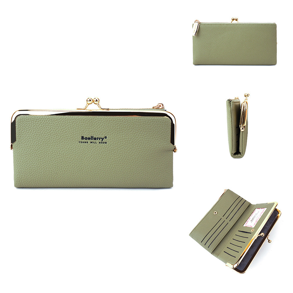 Women's Korean Style Lychee Pattern Large Capacity Multiple Ladies Wallet