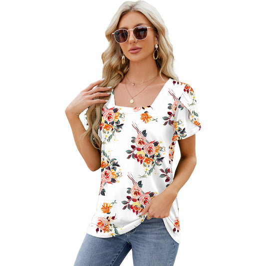 Fashion Simple Square Collar Petal Sleeve Blouses