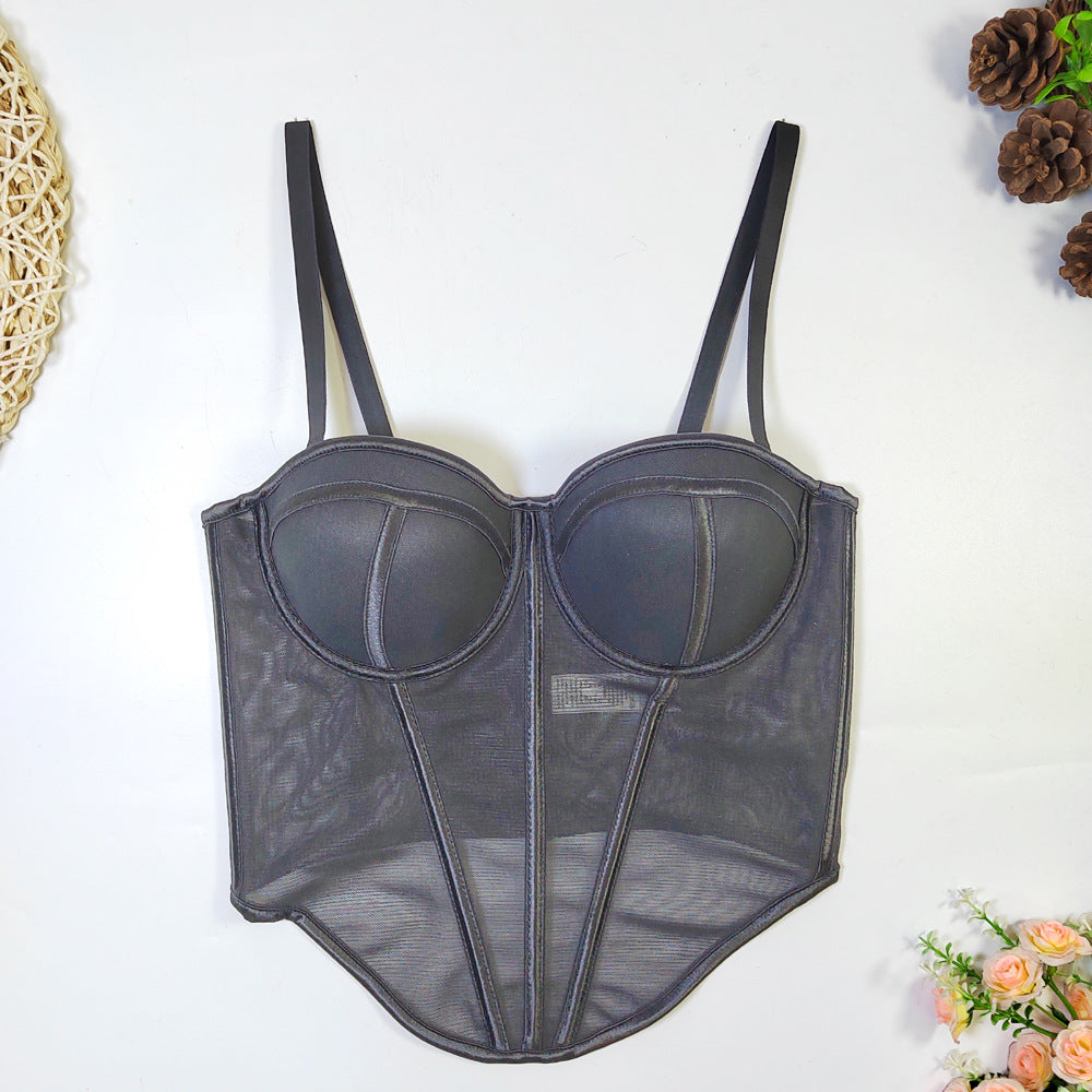 Women's Tube Backless Design Lines Contrast Color Tops