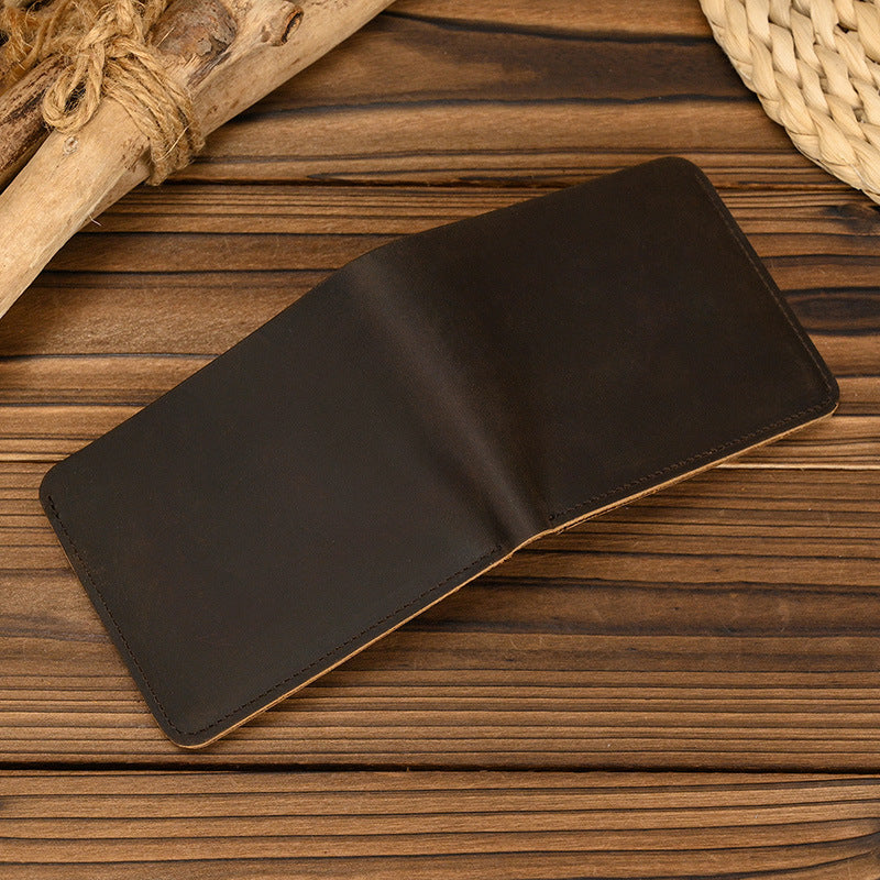 Men's Short Genuine Leather Simple Crazy Horse Clamp Retro Card Holder