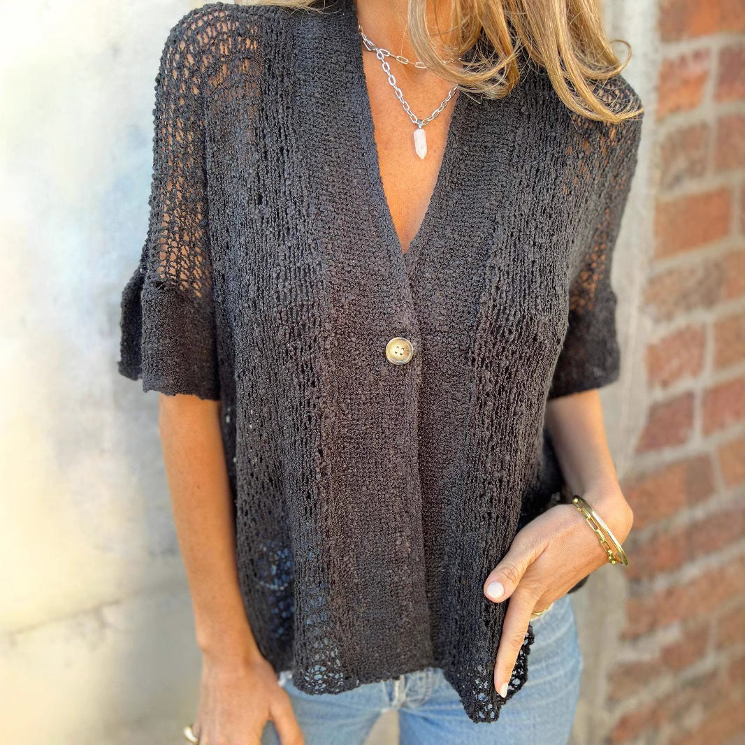 Women's One Button Half Sleeve Hollow Out Cardigans