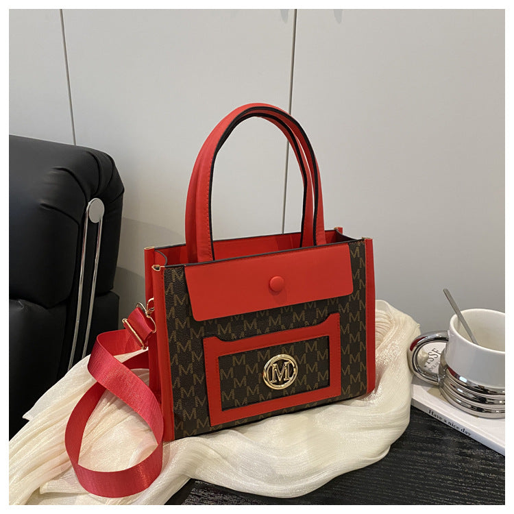 Women's Large Capacity Gilding Letters Western Style Printed Stitching Women's Shoulder Bag