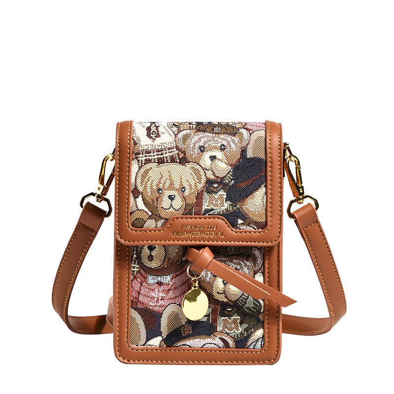 Women's Simplicity Fashion Cuteness Bear Printed Embroidered Shoulder Bags