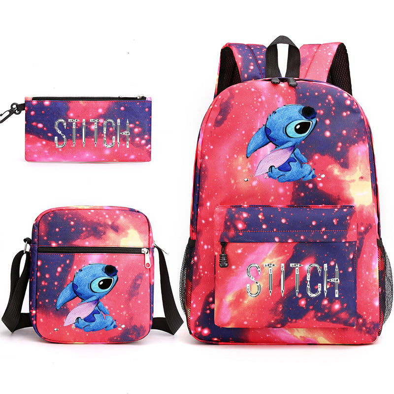 Star Stitch Pencil Black Three-piece Set Backpacks