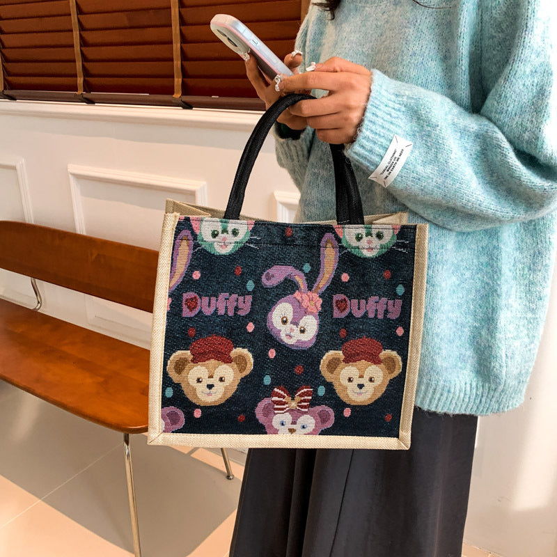 Women's Linen Fresh Cute Printed Canvas Woven Women's Handbag