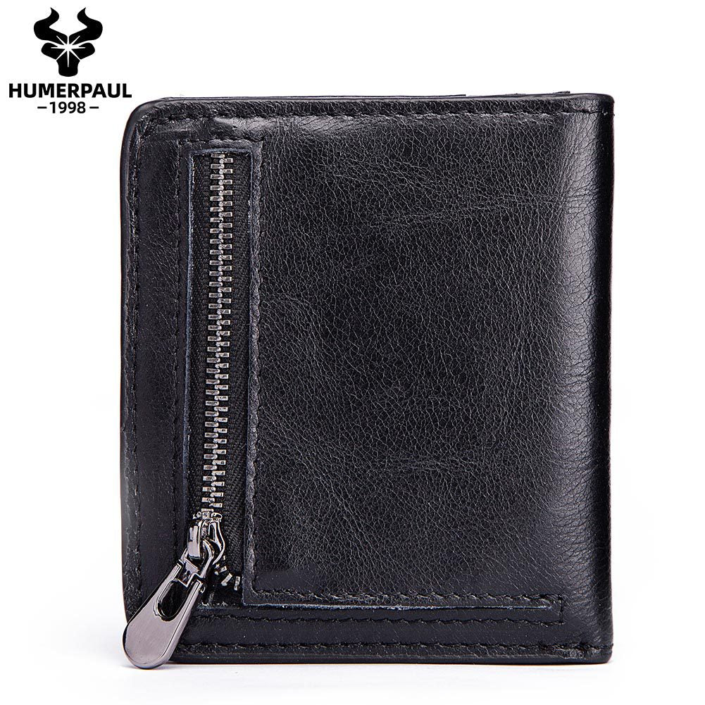 Men's Leather Zipper First Layer Cowhide Simple Men's Wallets
