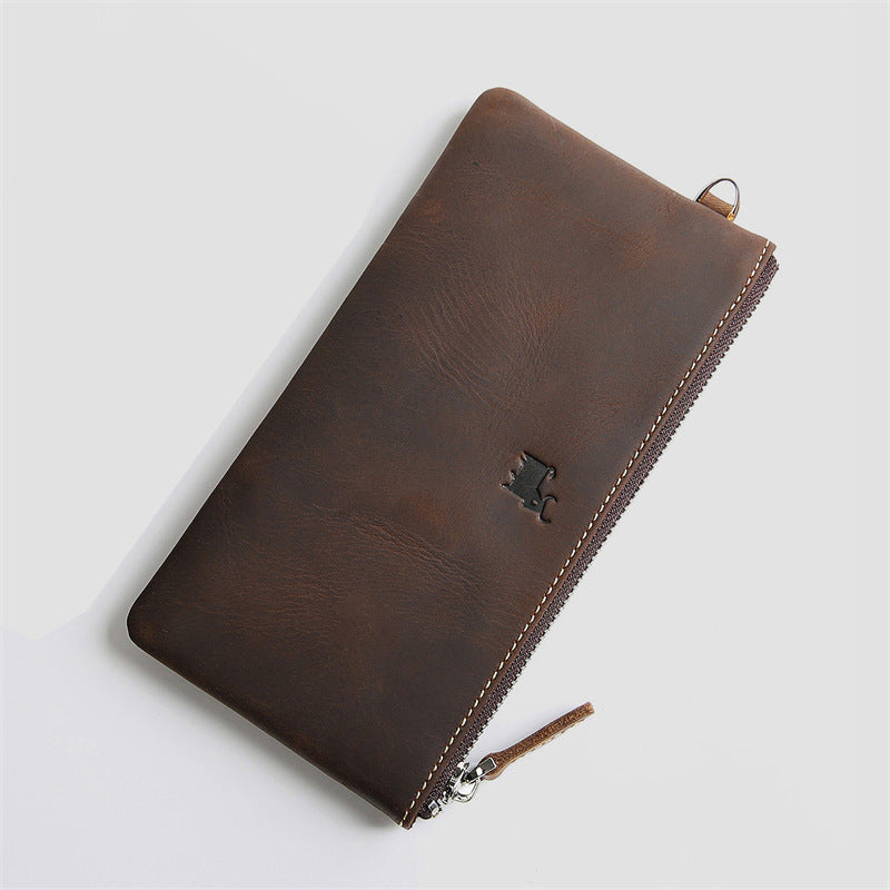 Men's Retro First Layer Cowhide Long Genuine Leather Ladies Wallets