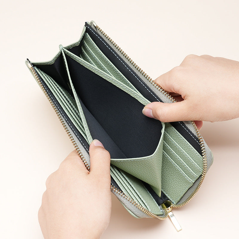 Women's Genuine Leather Long Zipper Fashion Clutch Ladies Wallets