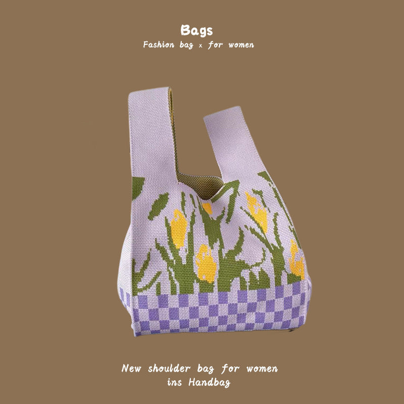 Women's Hand Carrying Box Lunch Contrasting Color Bucket Bags