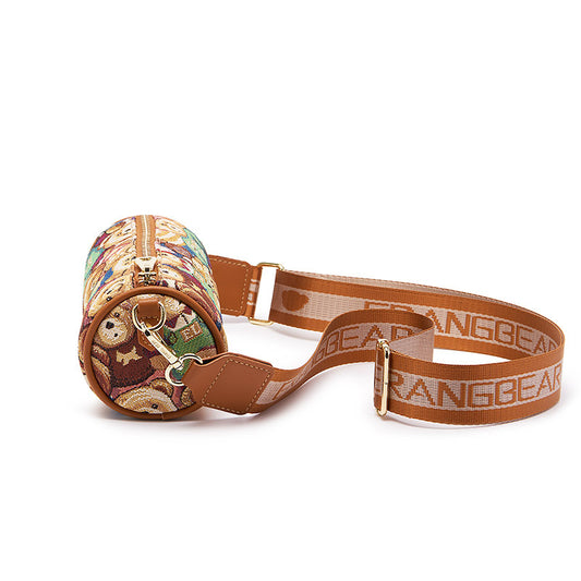 Women's Bear Attachment Round Trendy Fashion Barrel Crossbody Bags