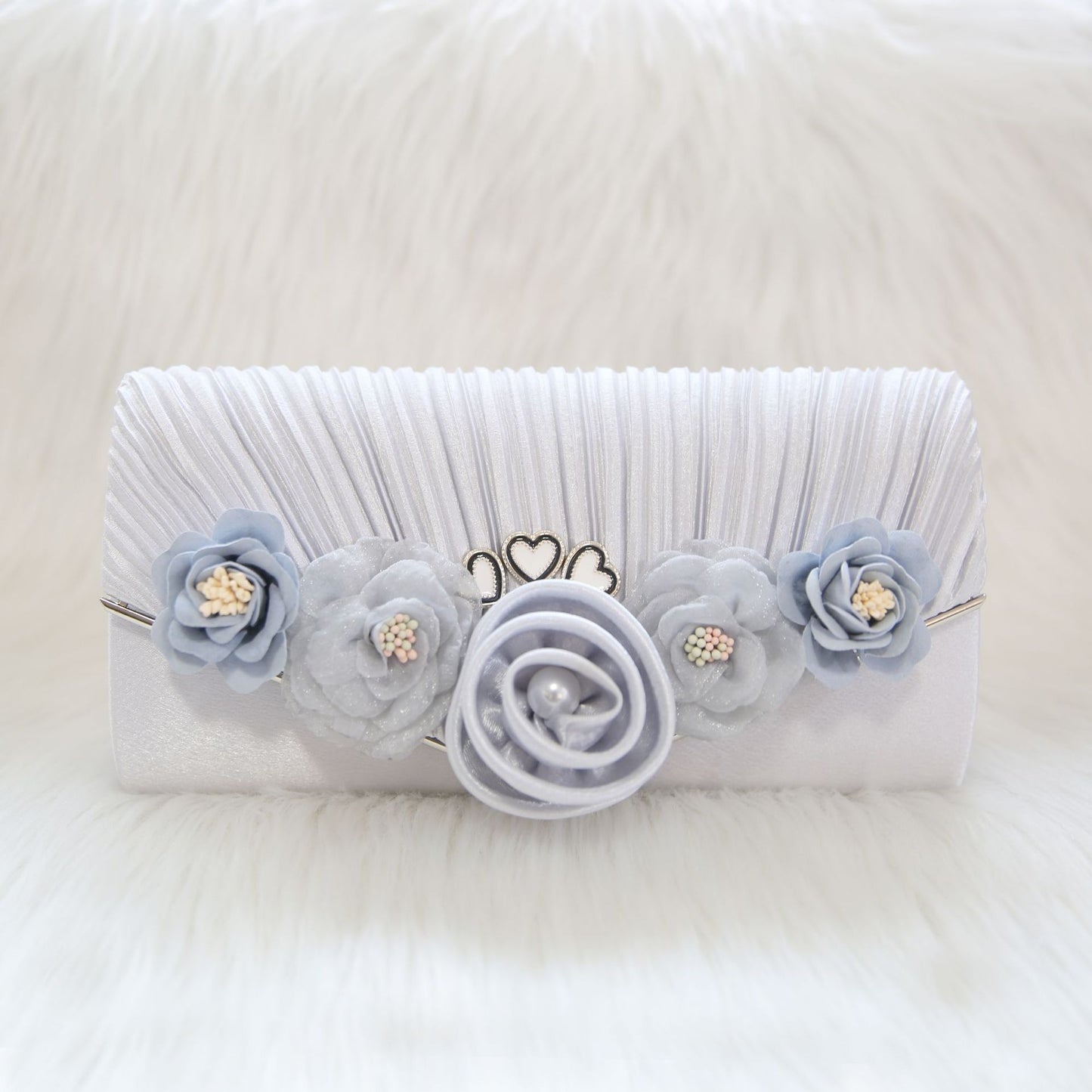Fresh Long Flower Pleated Elegant Clutch Evening Bags