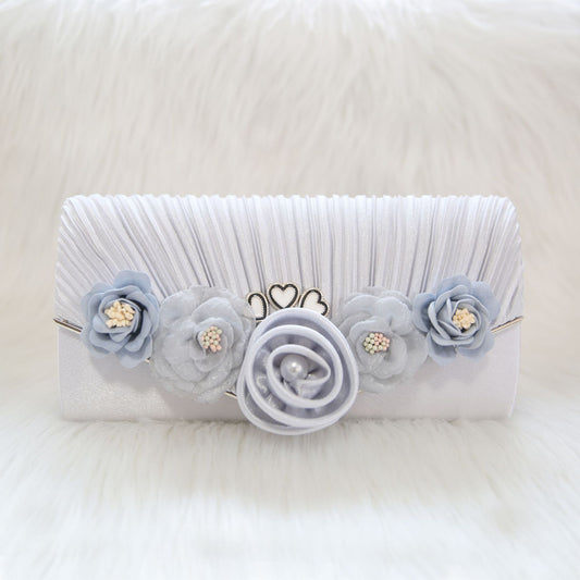 Fresh Long Flower Pleated Elegant Clutch Evening Bags