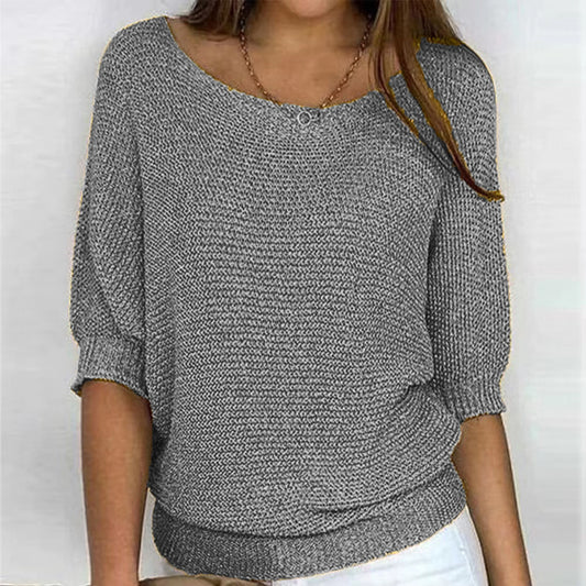Women's Spring Solid Color Round Neck Commuter Elegant Cropped Sleeves Knitwear