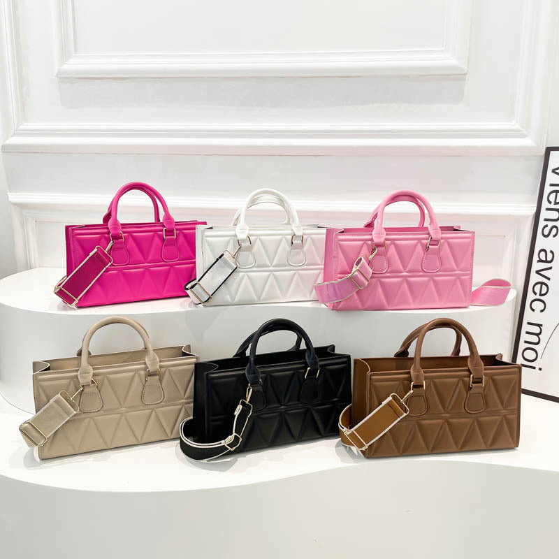 Women's Western Style Large Capacity Triangle Texture Indentation Solid Color Retro Shoulder Bags