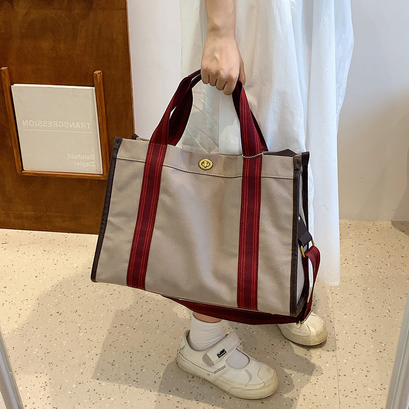Canvas Contrast Color Portable Retro Fashion Tote Bags