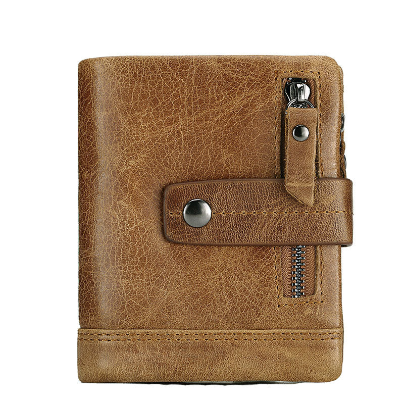 Men's Zipper Pocket First Layer Cowhide Short Purses