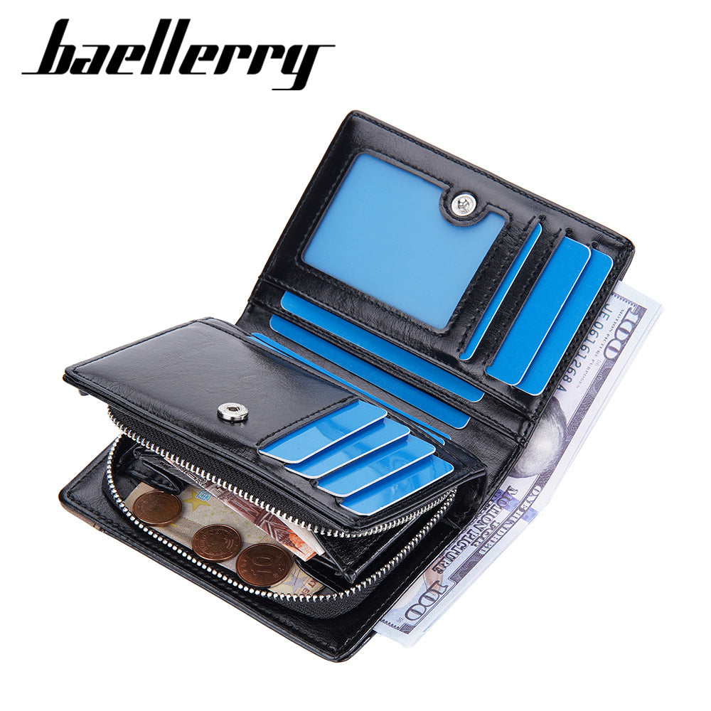 Men's Short Retro Multiple Slots Zipper Color Men's Wallet