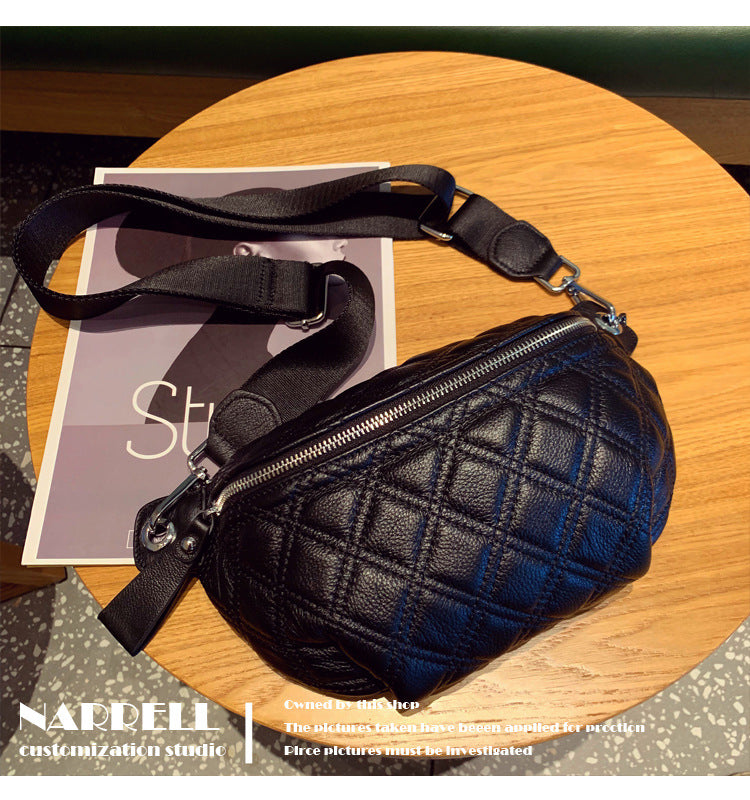 Female Cowhide Leather Wide Strap Niche Waist Packs