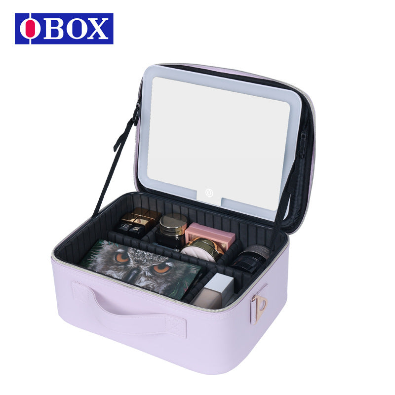 Large Capacity Lavender Purple Inch Light With Mirror Cosmetic Bags
