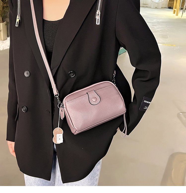 Women's Top Layer Cattlehide Leather Fashion Double Zipper Clutch Leisure Women's Shoulder Bag