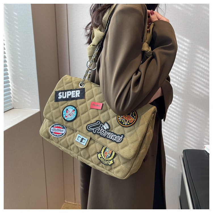 Women's Classic Style Large Capacity Fashion Badge Rhombus Crossbody Bags