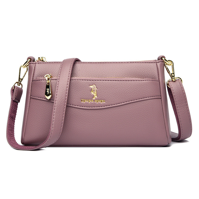 Women's Solid Color Soft Leather Mom Simple Women's Messenger Bag