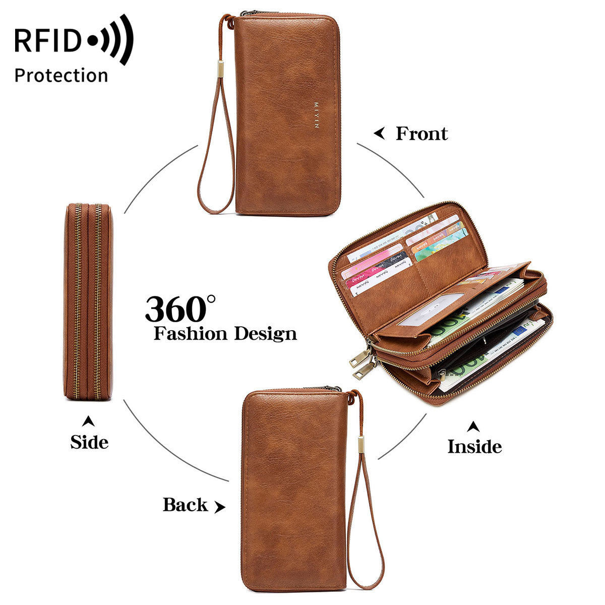 Women's Swiping Double Zipper Large Capacity Long Vintage Ladies Wallet