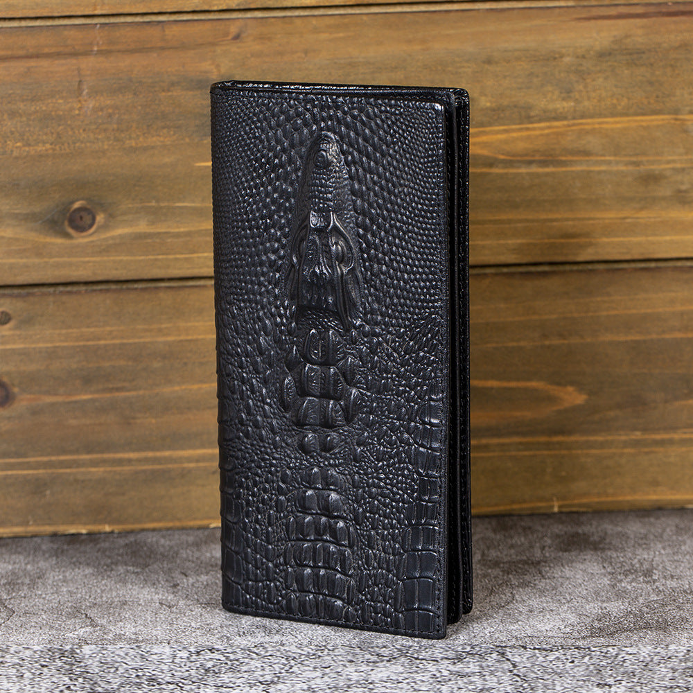 Men's Retro Long Top Layer Cowhide Crocodile Pattern Genuine Leather Soft Men's Wallet